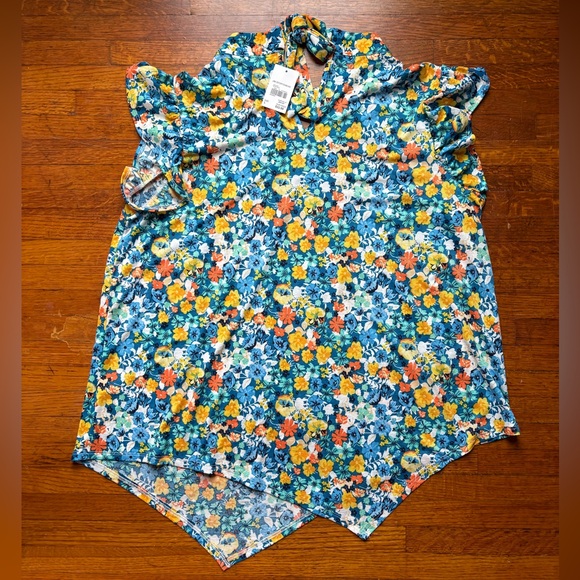 Cato Blue Floral Flutter Sleeve Top L - Picture 5 of 5